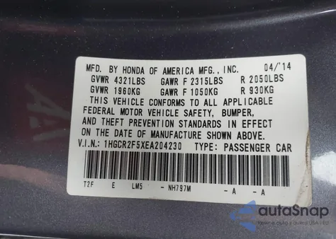 2014 Honda Accord Sport из США, поврежденный, VIN 1HGCR2F5XEA204230